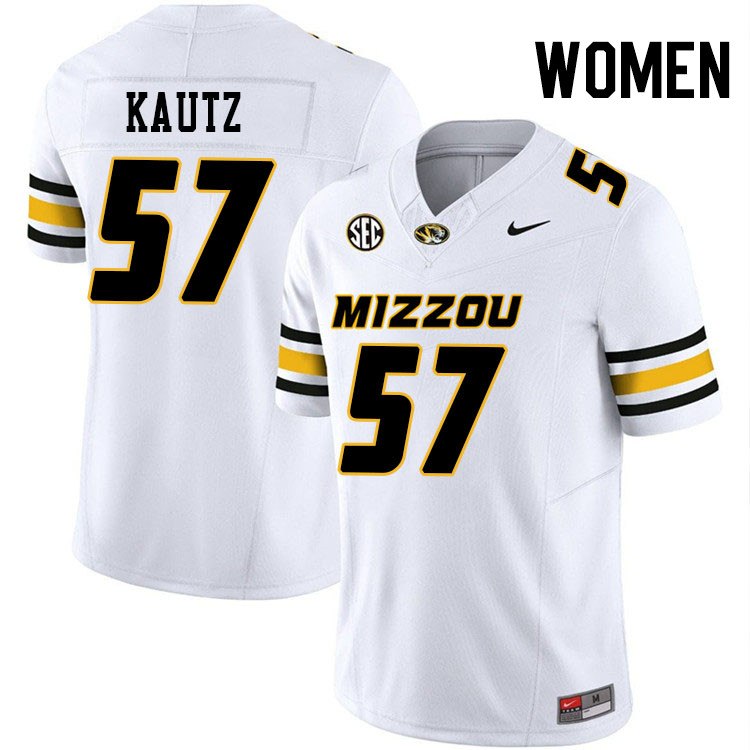 Women #57 Jack Kautz Missouri Tigers College Football Jerseys Stitched-White